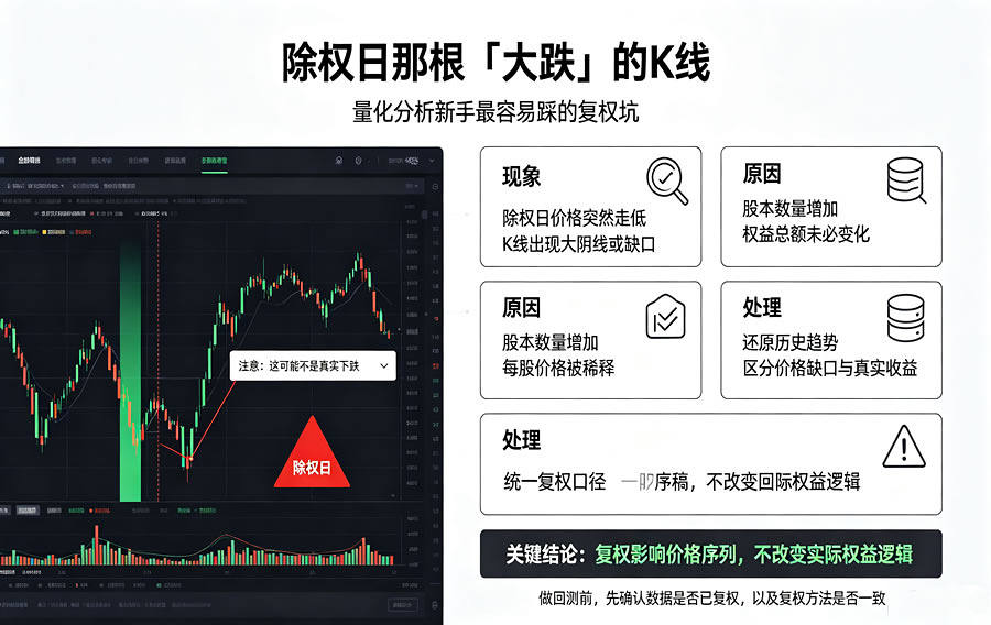 除权日那根「大跌」的K线:量化分析新手最容易踩的复权坑
